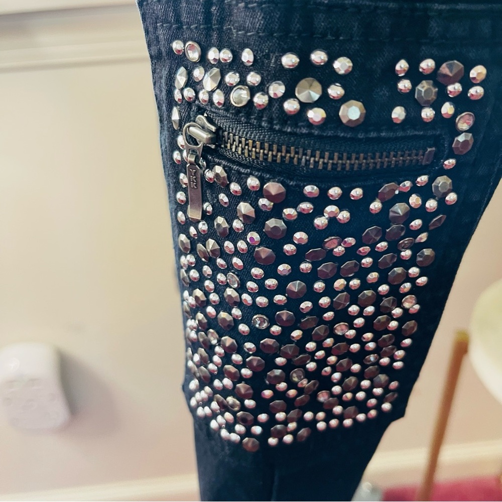 DG2 by Diane Gilman Silver accent pockets Beading Stretch Elastic Waist black PM